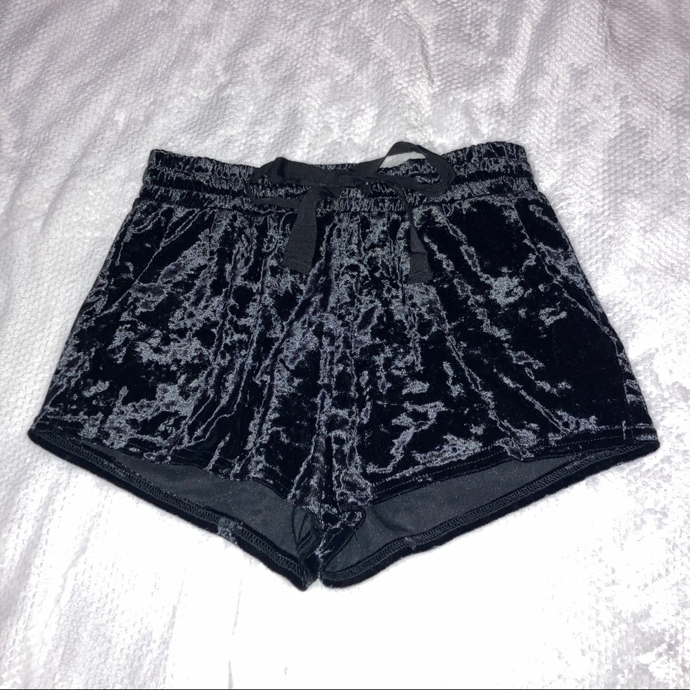 Black Velvet Drawstring Shorts